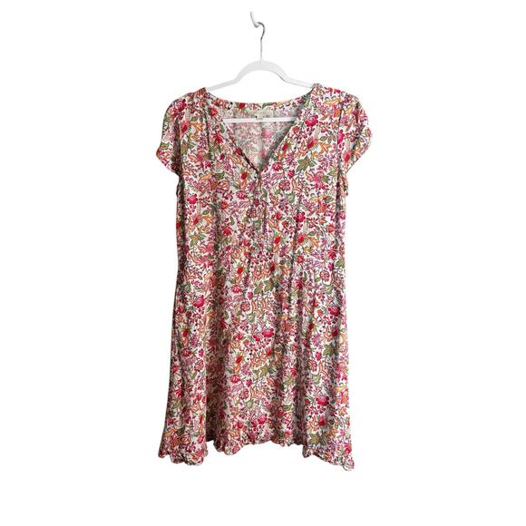 Romantic Ruffle Loft Sheath Tropical Floral Midi Dress Boho Womens Size 14 - Picture 1 of 13
